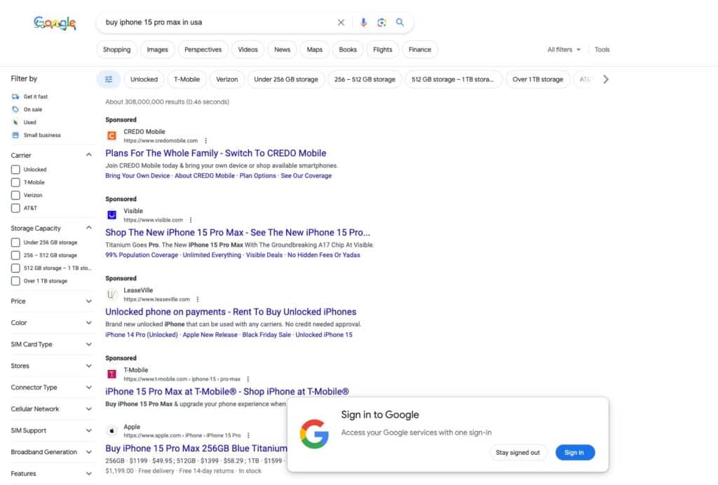 filter in search