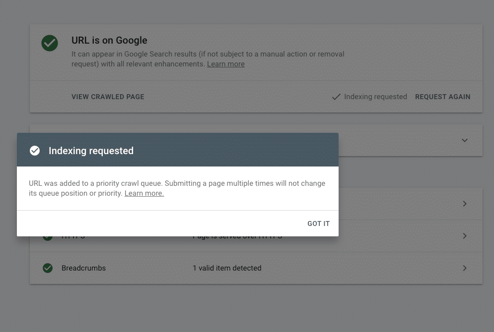 requesting backlink indexing using search console