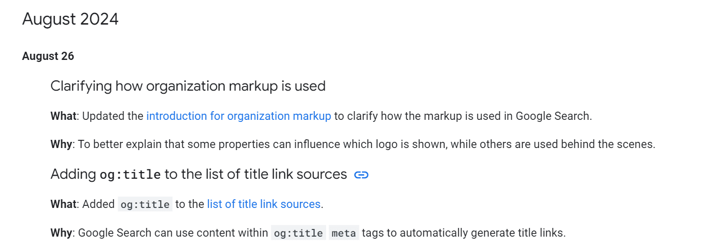 Google has expanded its list of sources to generate title links, which now includes the og:title meta tag.