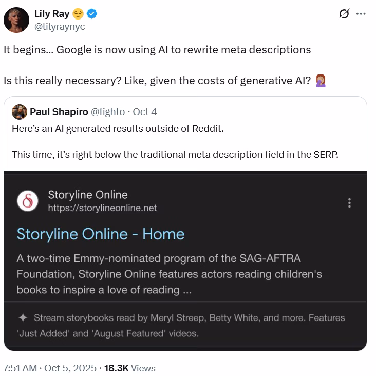 Google Experiments With AI-Written Search Descriptions